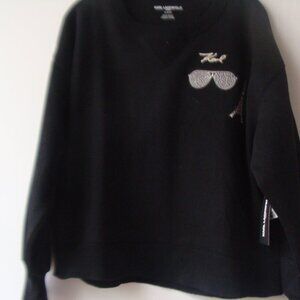 NWT Karl Lagerfeld Paris Pin Sweatshirt Women's Black Fleece, Size M